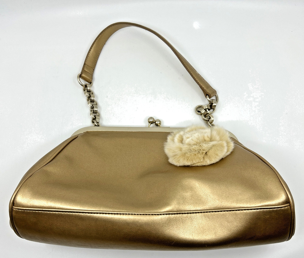 Liz Claiborne Handbag Purse Women’s Gold Tone Angora Rabbit Hair